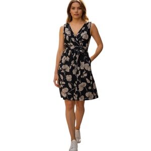 ANTHRO TIBI BLACK WHITE BLUE CRISS CROSS SILK SLEEVELESS DRESS 6